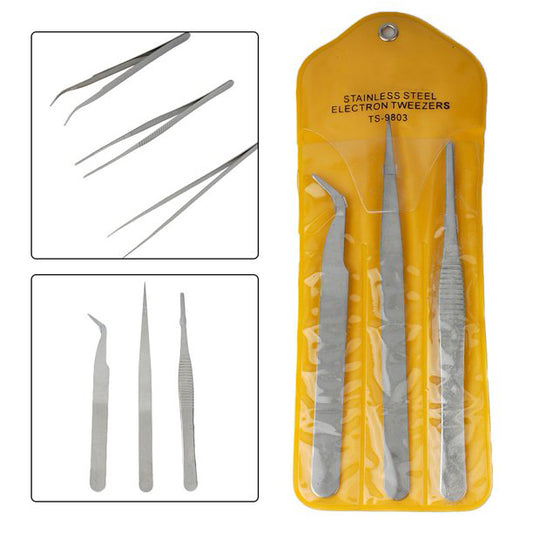3 Pcs Stainless Steel Electronic Tweezers Set