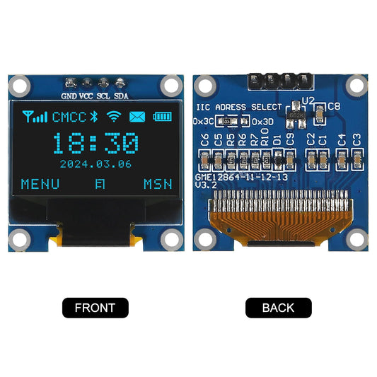 Arduino 0.96 Inch OLED Display Module 128x64 I2C SSD 1306 LCD Screen White Background