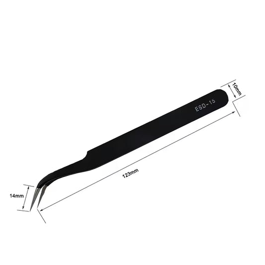 Black Vetus Tweezer Hrc40 Antistatic Stainless Steel Esd 15